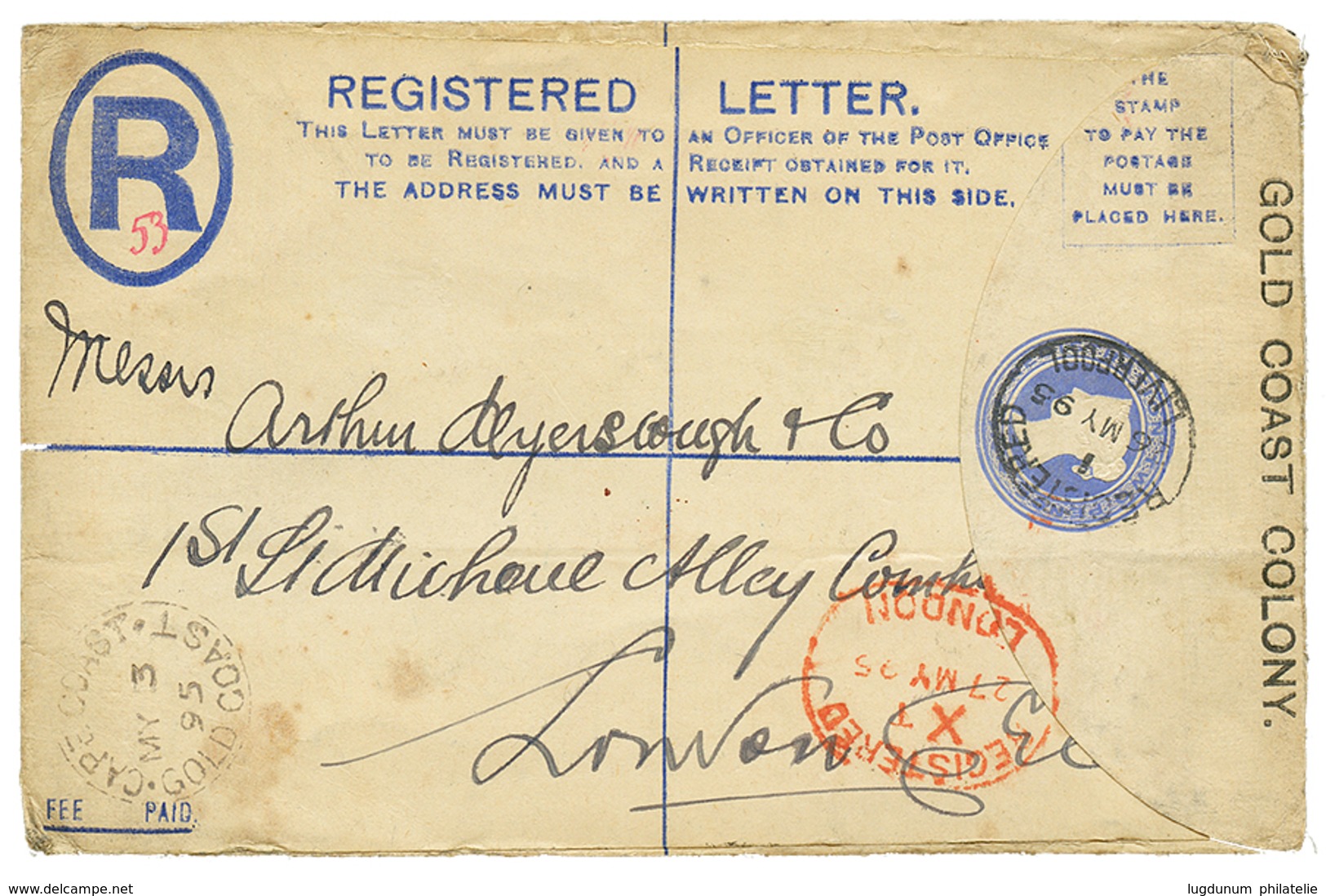 1281 "ELMINA" : 1895 1/2d X8 ( 1 Copy With Fault) + 1d Canc. ELMINA On REGISTERED-LETTER(2d) To LONDON. Vf. - Gold Coast (...-1957)