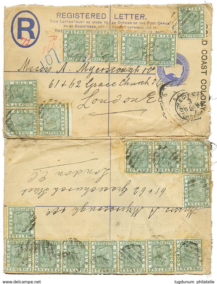 1284 1897 1/2d(x20) On REGISTERED-LETTER(2d) From ACCRA To LONDON. Spectacular Franking. Vf. - Gold Coast (...-1957)