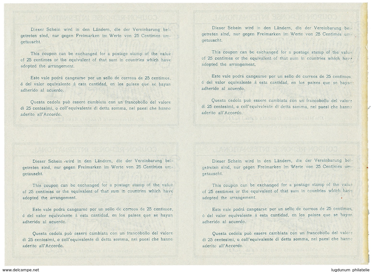 1304 1906 INTERNATIONAL REPLY COUPON 30 Centimes "ETABLISSEMENTS FRANCAIS DANS L' INDE", Block Of 4 Unused. Very Scarce. - Andere & Zonder Classificatie