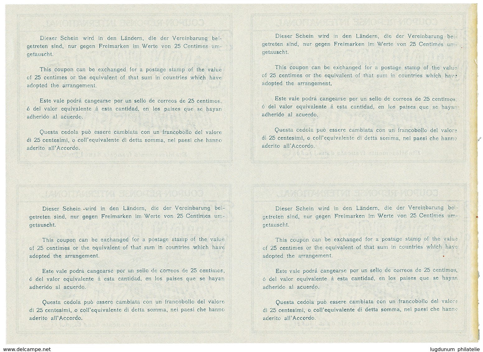 1304 1906 INTERNATIONAL REPLY COUPON 30 Centimes "ETABLISSEMENTS FRANCAIS DANS L' INDE", Block Of 4 Unused. Very Scarce. - Sonstige & Ohne Zuordnung