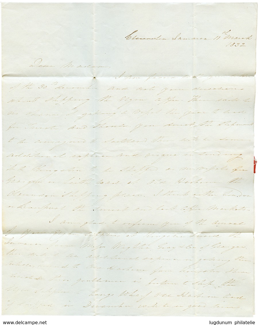 1306 1832 Boxed 1/2 + "1" Tax Marking On Entire Letter From JAMAICA To ST ANDREW Redirected To FORD. Vf. - Jamaïque (...-1961)