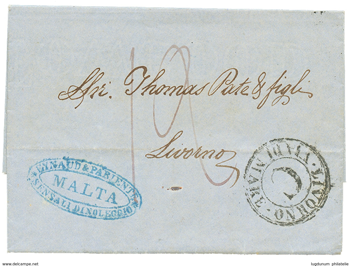 1311 1852 LIVORNO VIA DI MARE/C On Entire Letter From MALTA To LIVORNOO. Rare. Vvf. - Malta (...-1964)