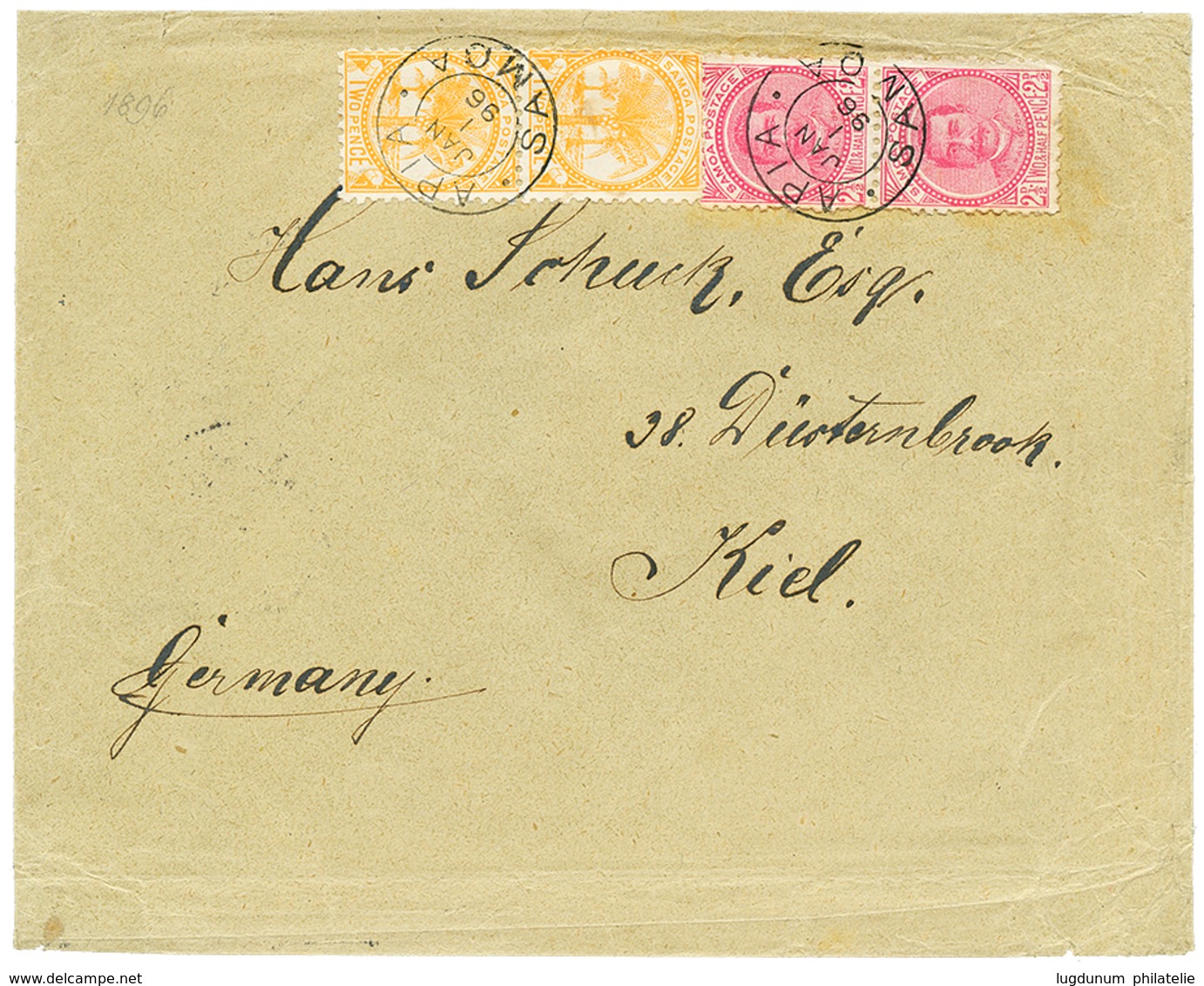 1323 "SAMOA - DAVIS POST" : 1896 2d(x2)+ 2 1/2d(x2) Canc. APIA On Envelope To GERMANY. Superb. - Altri & Non Classificati