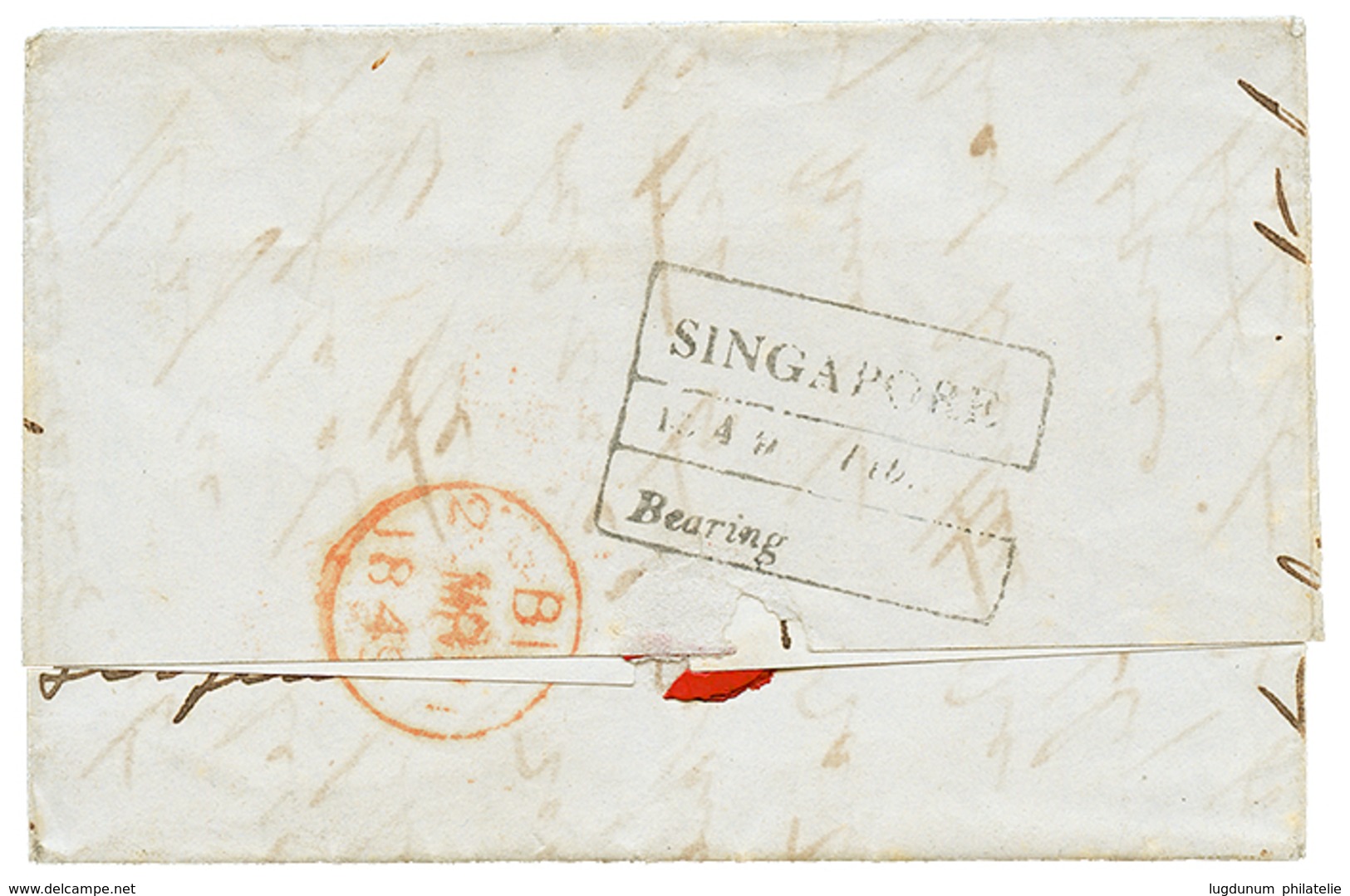 1340 1849 SINGAPORE/Bearing On Reverse Of Entire Letter To ENGLAND. Rare So Nice. Superb. - Singapore (...-1959)