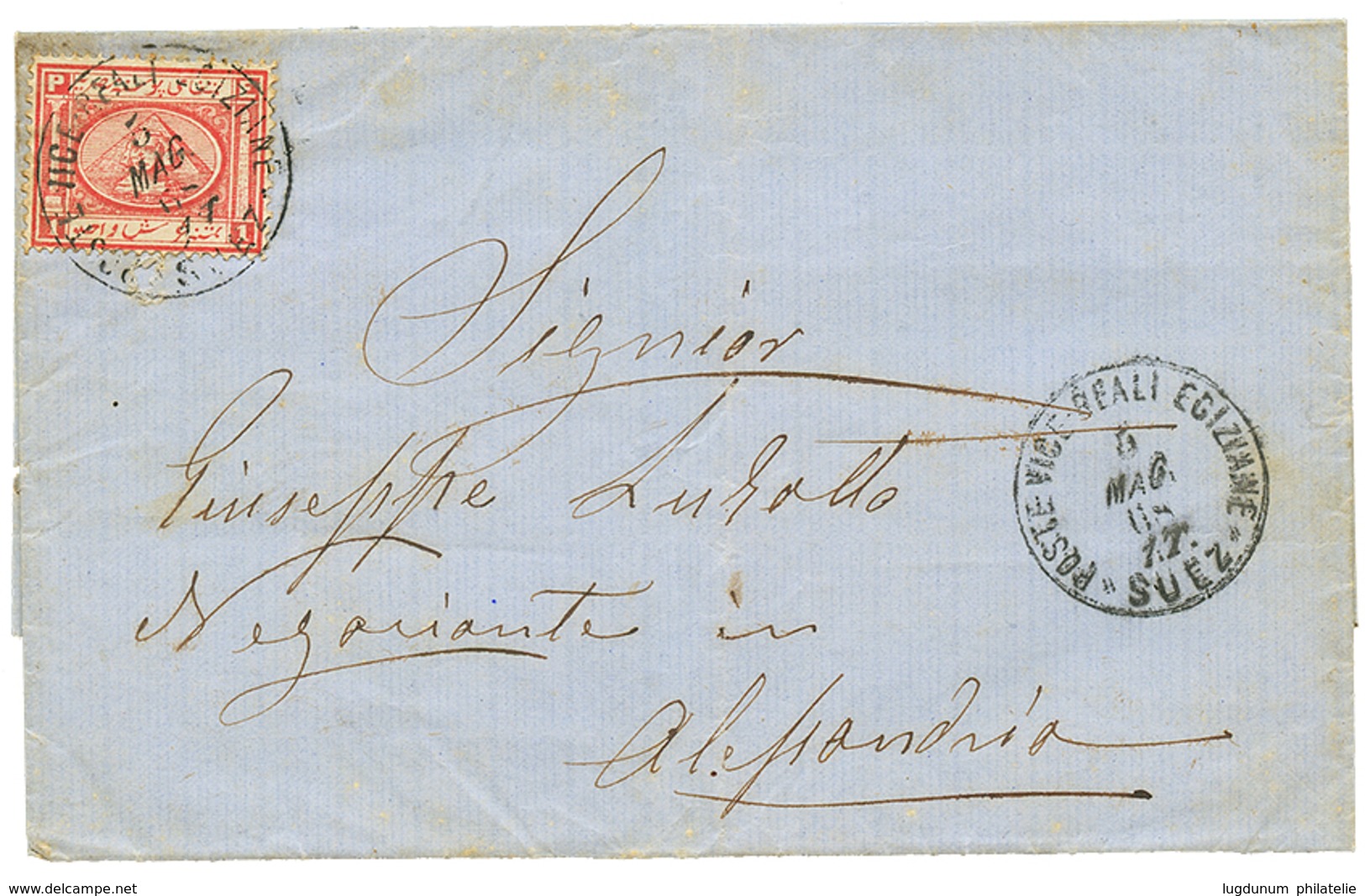 1375 1868 1P Canc. POSTE VICE-REALI EGIZIANE SUEZ On Entire Letter To ALEXANDRIA. Vvf. - Other & Unclassified