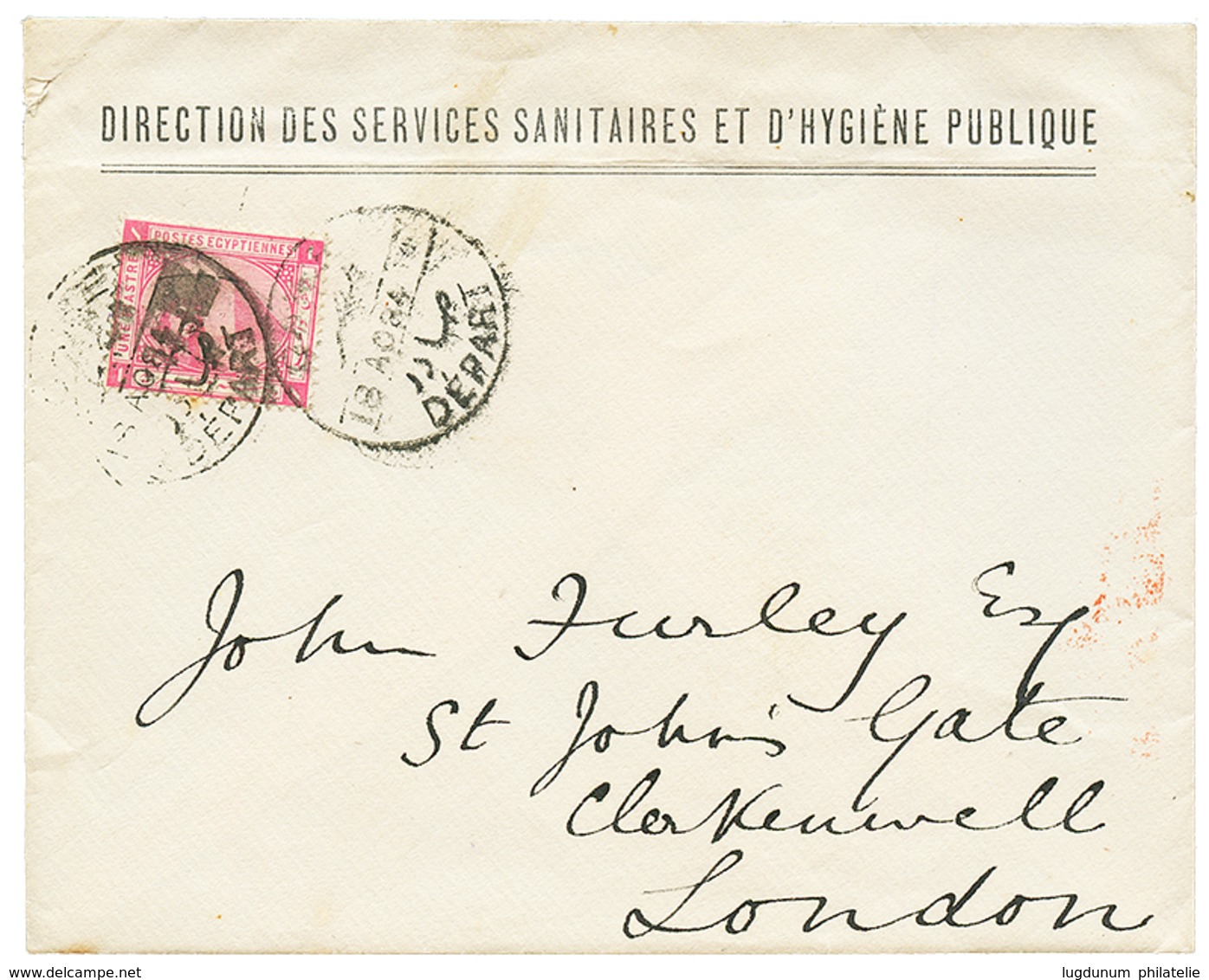 1382 RED CROSS - SERVICES SANITAIRES : 1884 1p Canc. CAIRE On Printed Envelope "DIRECTION SERVICES SANITAIRESZ ET HYGIEN - Autres & Non Classés