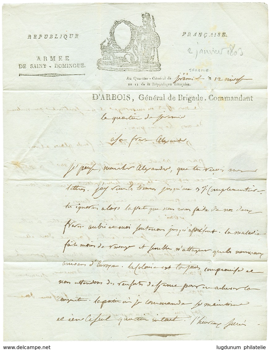 1389 HAITI Censored Mail - French Occupation : 1803 Red Cachet P On Illustrated Entire Letter (ARMEE DE SAINT DOMINGUE,  - Haïti
