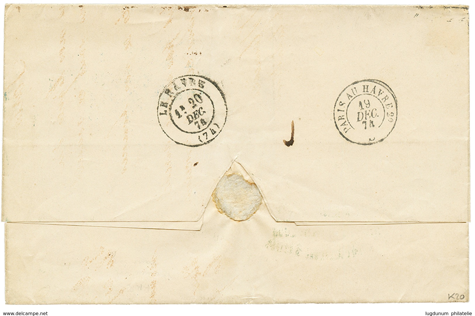 1390 HAITI : 1874 Rare Blue Entry Mark PAYS ETRANG. PAQ REG. PARIS + "24" Tax Marking On Cover From PORT AU PRINCE Via S - Haiti