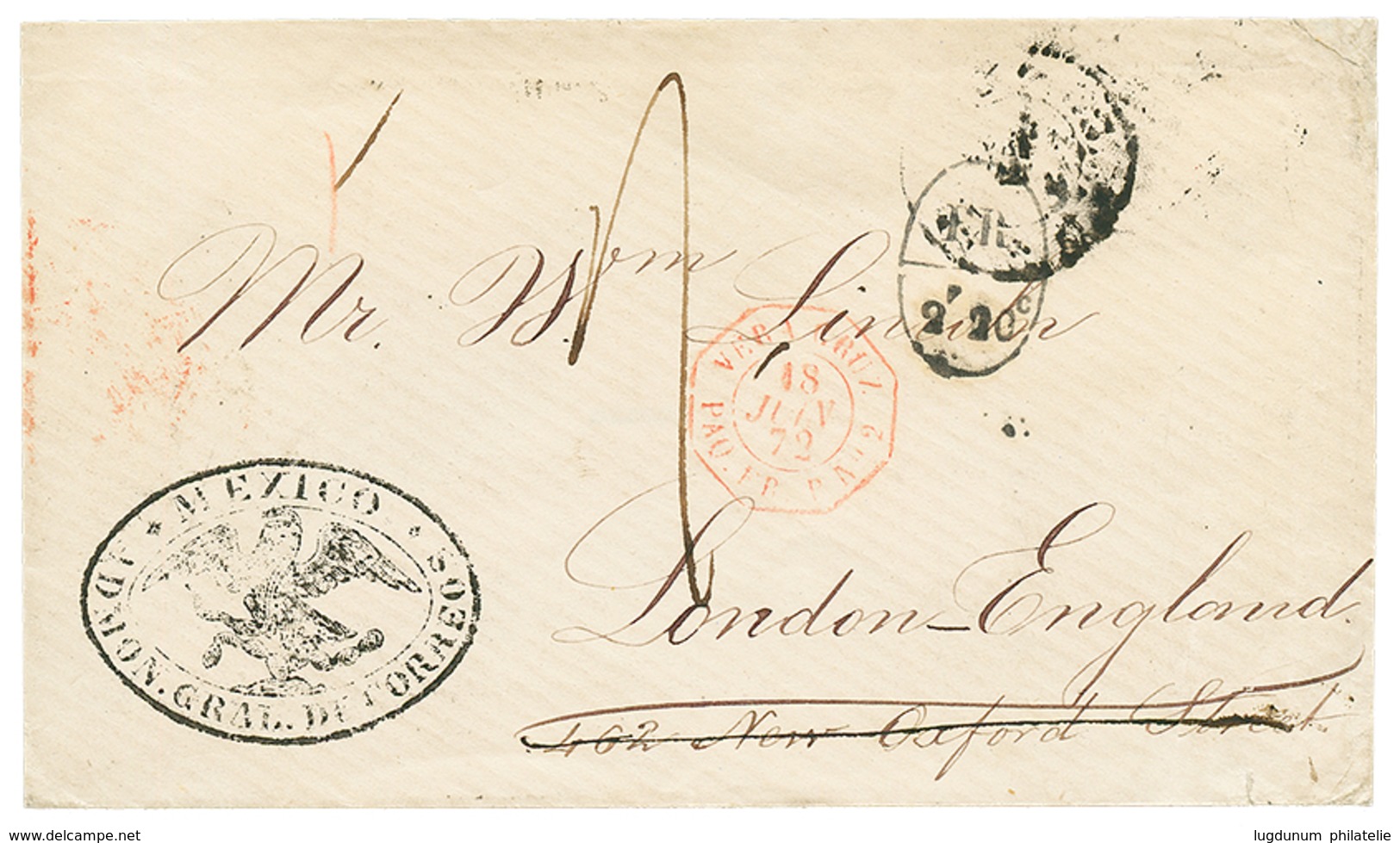 1398 1872 FR/2F20c + EAGLE Cachet MEXICO + Tax Marking On Envelope To ENGLAND. Vf. - Mexiko