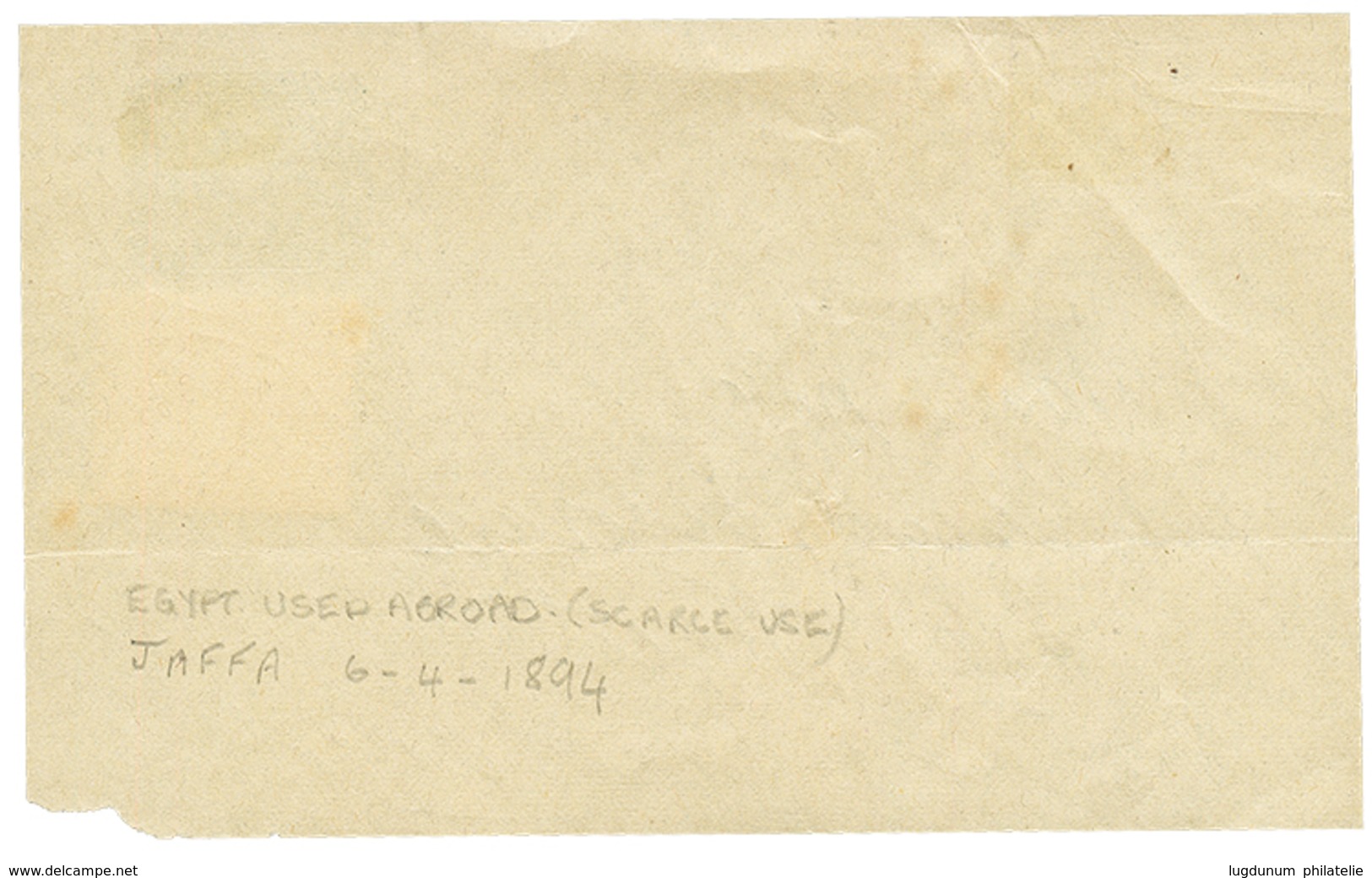 1402 EGYPT Used Abroad (PALESTINE ) : 1894 EGYPT Front Of Postal Stationery 2m + 1m Canc. Bilingual Cachet JAFFA To ENGL - Palestina