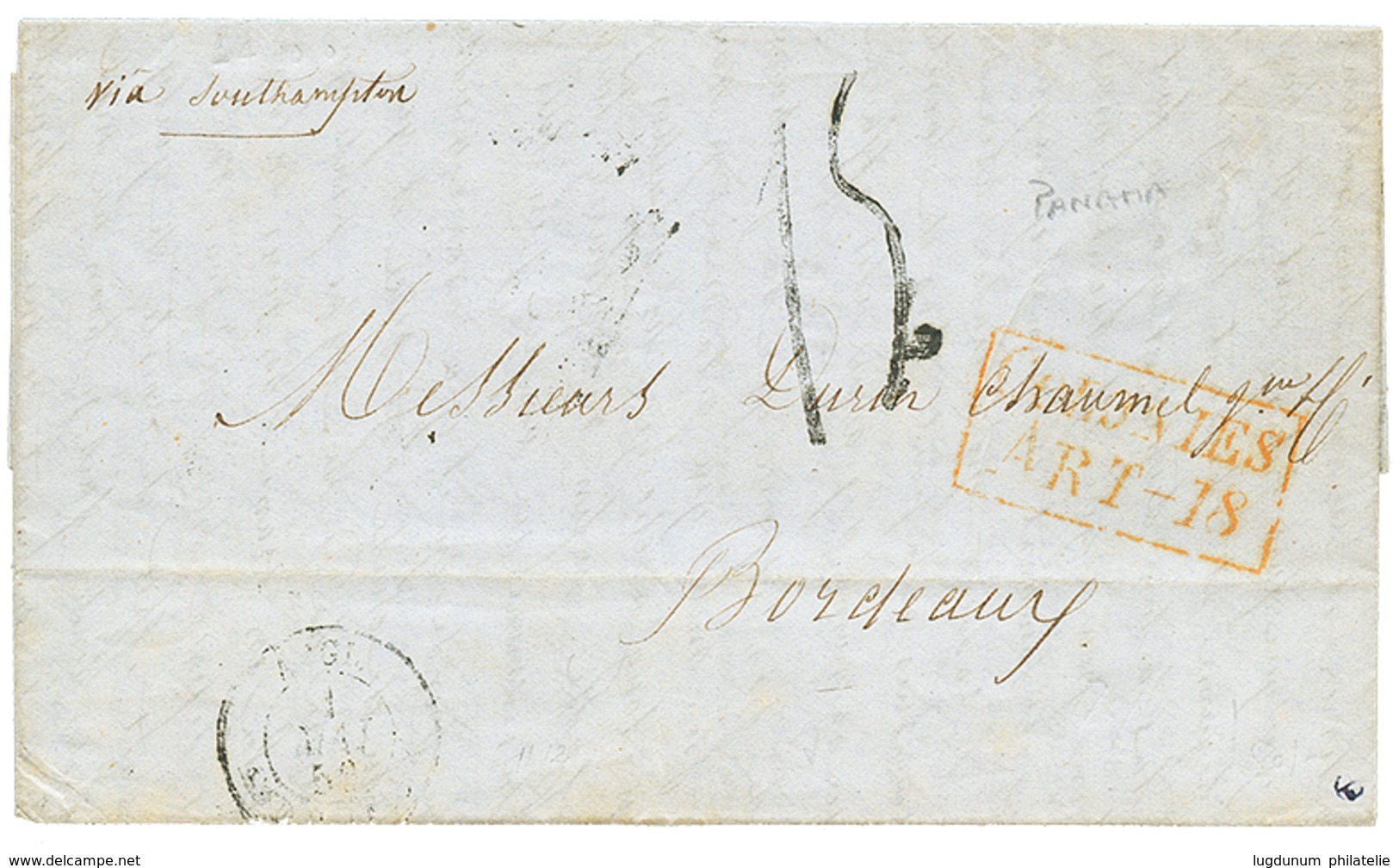 1410 PANAMA : 1856 Rare Exchange Marking COLONIES ART-18 In Red On Entire Letter Datelined "PANAMA" To FRANCE. Vvf. - Panama