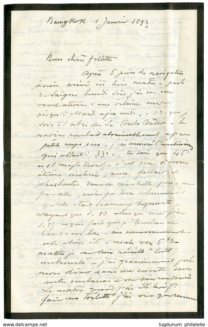 1415 "BANGKOK (SIAM) Via SAIGON ": 1893 FRENCH COLONIES 25c Canc. SAIGON CENTRAL On Envelope With Full Text Datelined "B - Siam