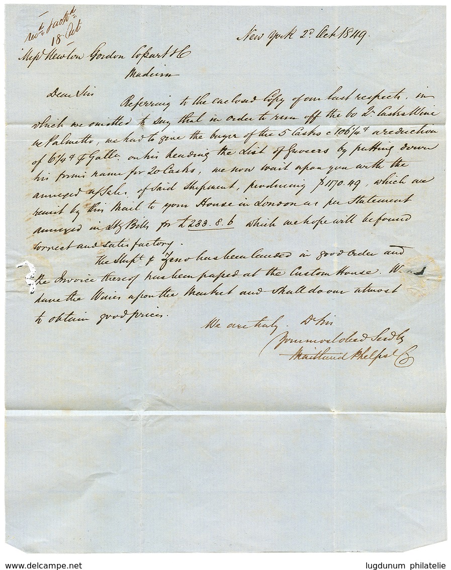 1418 1849 "160" Tax Marking On Entire Letter From NEW YORK To MADEIRA. Superb. - Autres & Non Classés