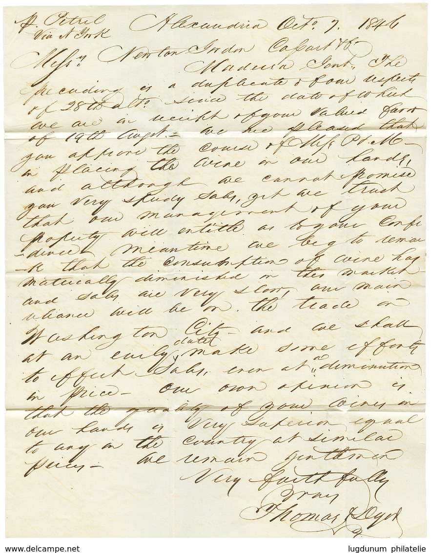 1421 "ALEXANDRIA" : 1846 "160" Blue Portuguese Tax Marking On Entire Letter From "ALEXANDRIA" To MADEIRA. RARE. Superb. - Sonstige & Ohne Zuordnung