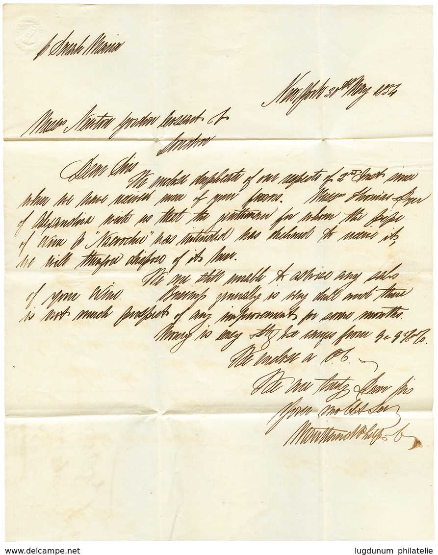 1423 "NEW YORK To MADEIRA" : 1856 "160" Blue Tax Marking On Entire Letter From NEW-YORK(USA) To MADEIRA ISLAND. Scrace.  - Andere & Zonder Classificatie