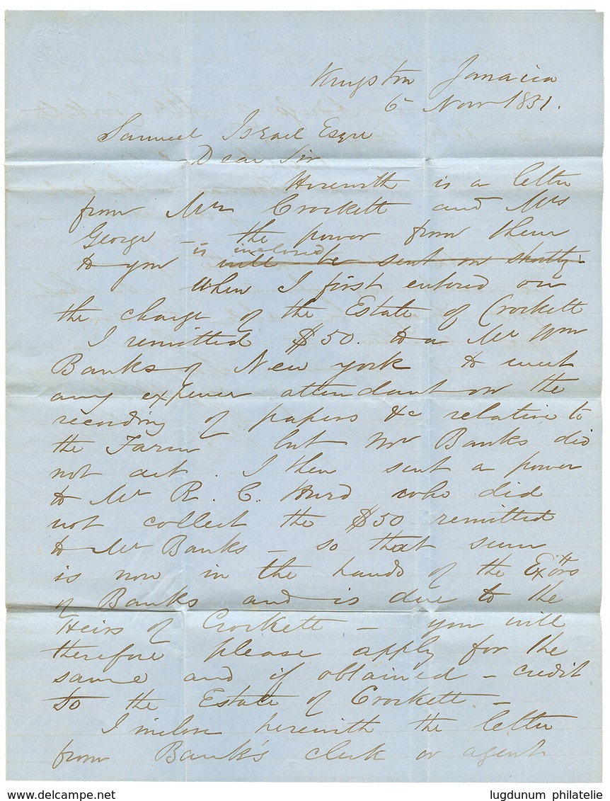 1424 1851 STEAMSHIP/20 + JAMAICA SHIP LETTER On Entire Letter From KINGSTON To MONT VERNON OHIO. Vvf. - Autres & Non Classés