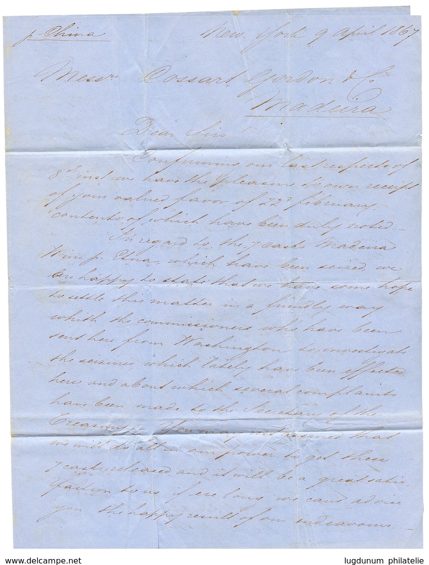 1425 1867 LOMBARD STREET PAID On Entire Letter From NEW-YORK To MADEIRA. Vvf. - Sonstige & Ohne Zuordnung