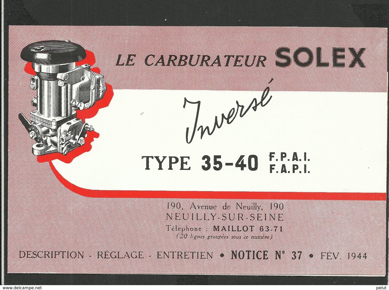 SOLEX Notice N° 37 De 1944 - Matériel Et Accessoires