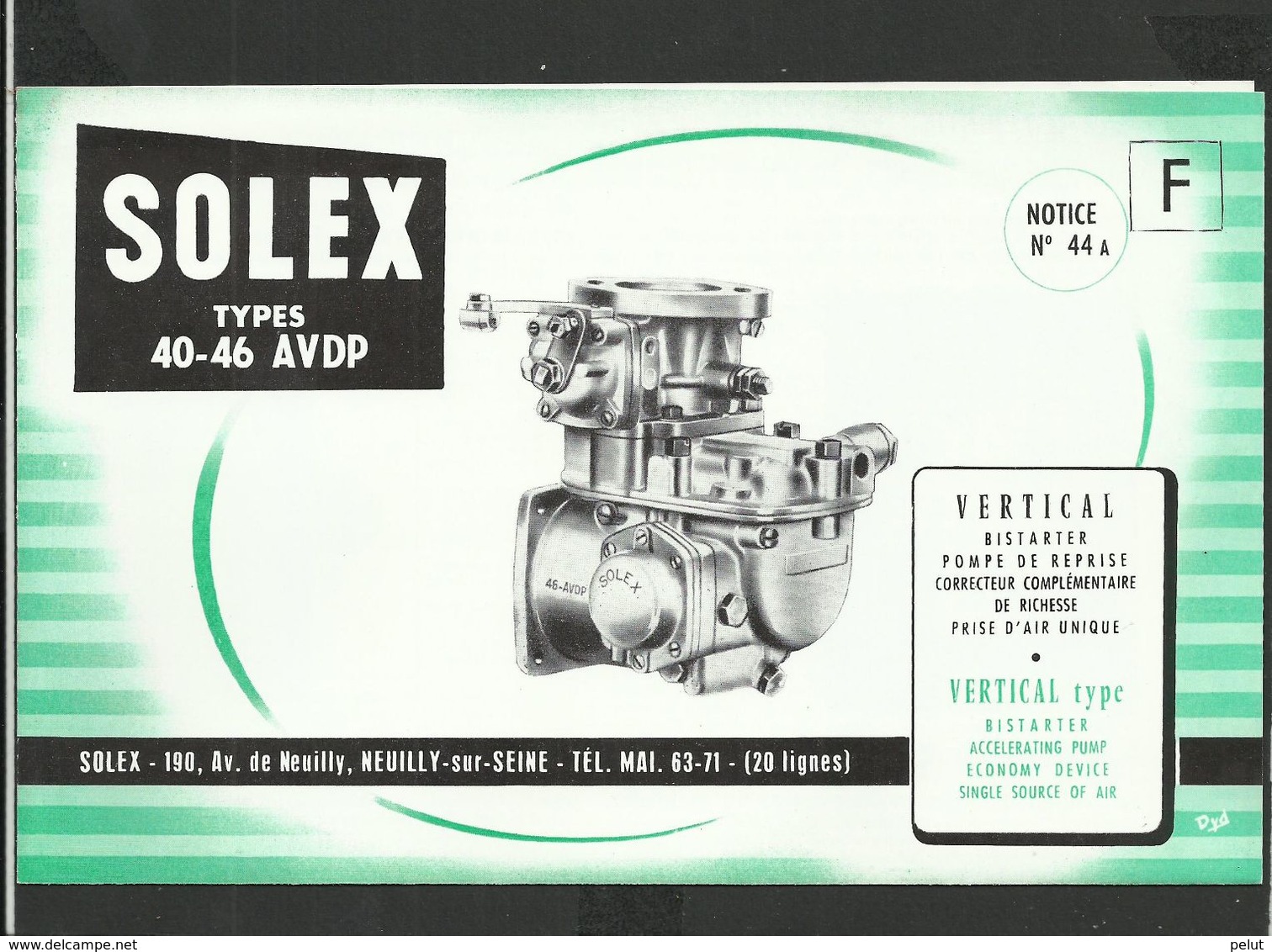 SOLEX Notice N° 44A - Matériel Et Accessoires