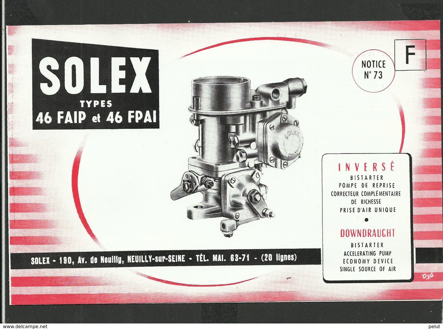 SOLEX Notice N° 73 - Supplies And Equipment