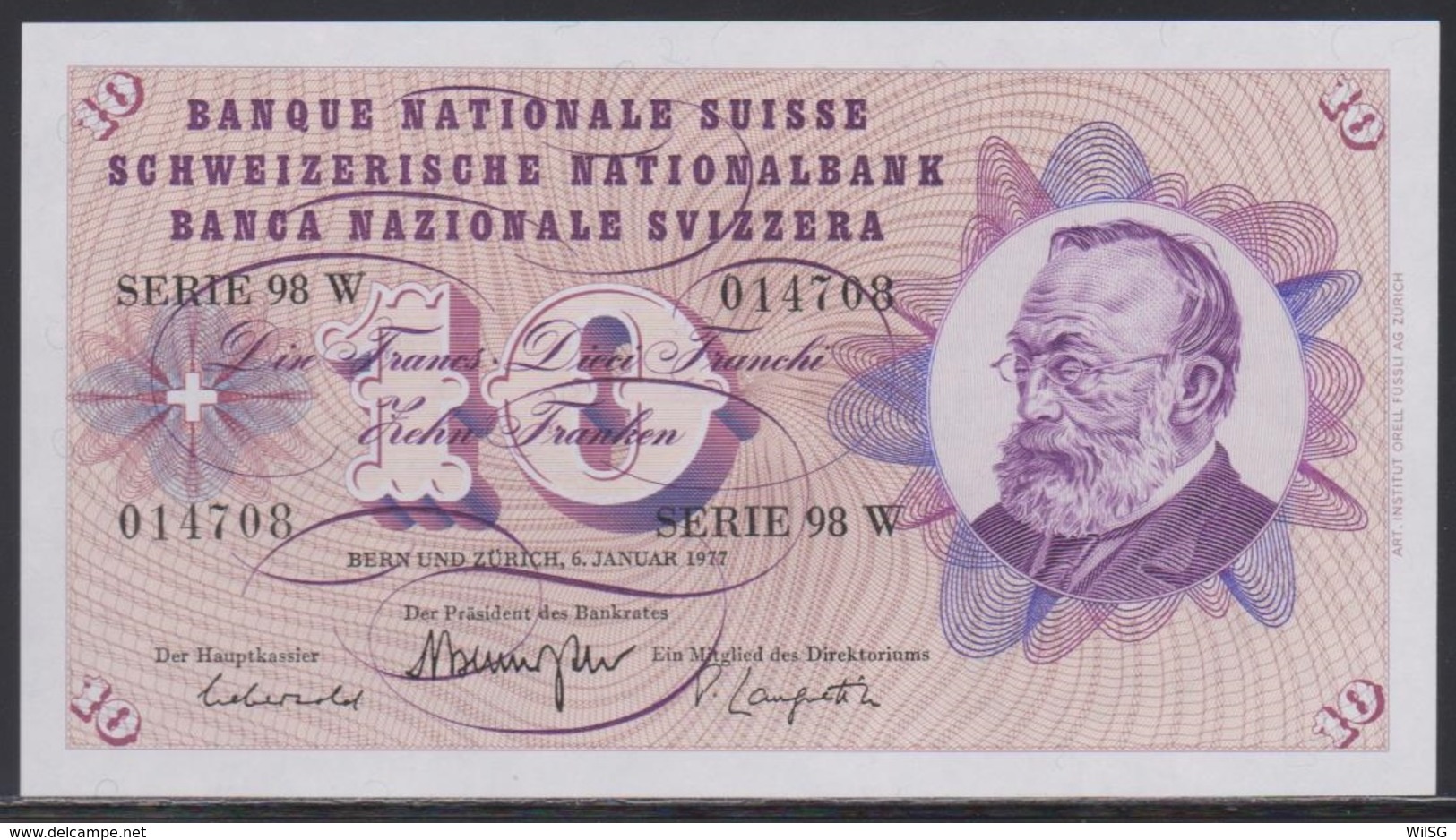 Switzerland 10 Franken 06.01.1977 UNC - Suisse