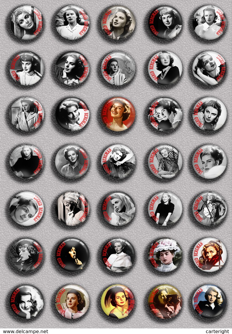 Ingrid Bergman Movie Film Fan ART BADGE BUTTON PIN SET 3  (1inch/25mm Diameter) 35 DIFF - Kino