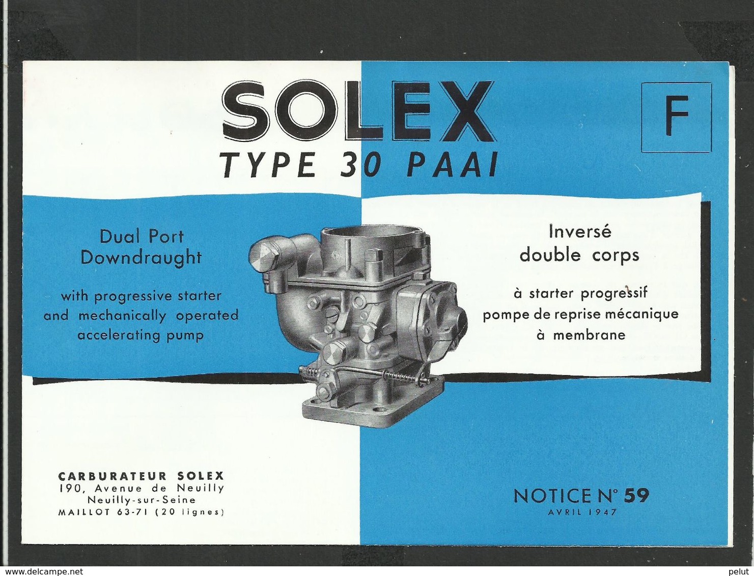 SOLEX Notice N° 59 - Supplies And Equipment