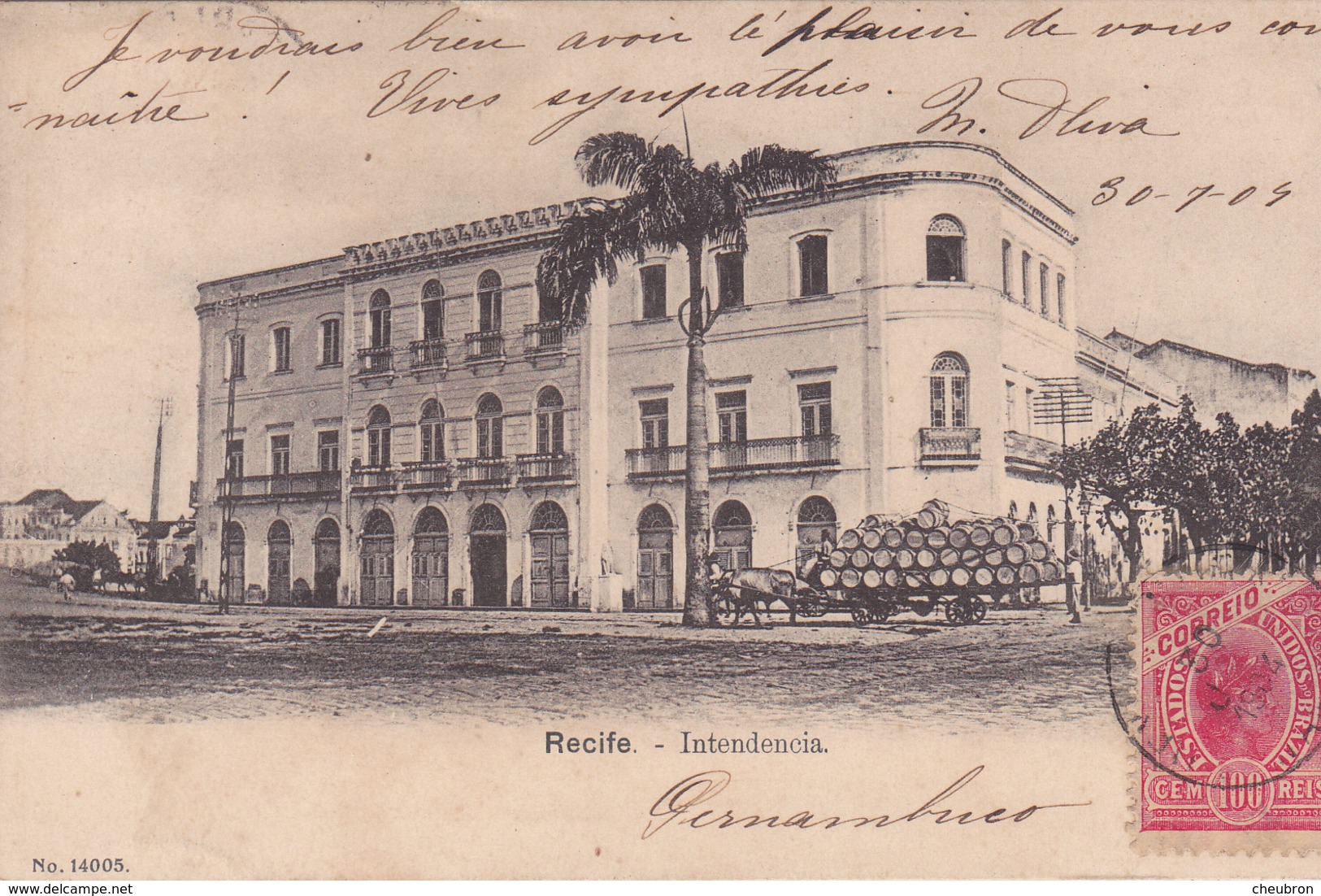 BRESIL. RECIFE. CPA RARETE. INTENDENCIA. ANNEE 1904. ATTELAGE TRANSPORT DE FUTS - Recife