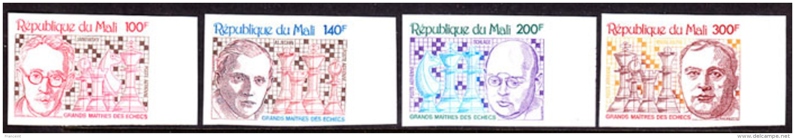 Mali (1979) Chess Masters. Chess Pieces. Set Of Four Margin Imperforates Janowski, Alekhine, Schlage, Bogoljubov. Scott - Scacchi