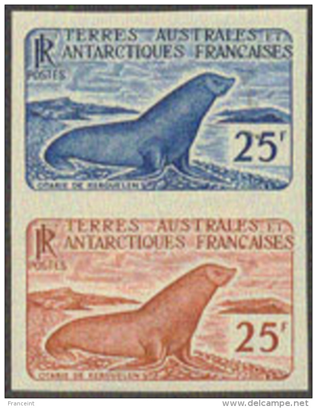 FSAT (1960) Weddell Seal. Trial Color Proof Pair In Different Colors.  Scott No 18, Yvert No 16. - Geschnittene, Druckproben Und Abarten