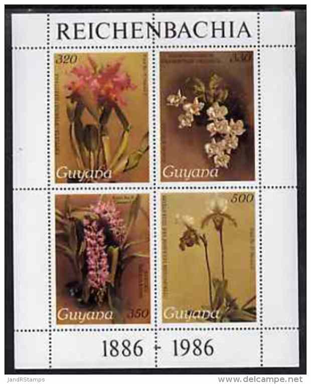 57838 Guyana 1985-89 Orchids Series 2 Plate 46, 55, 57 &amp; 81 (Sanders' Reichenbachia) Perf M/sheet U/m (flowers) - Guyana (1966-...)
