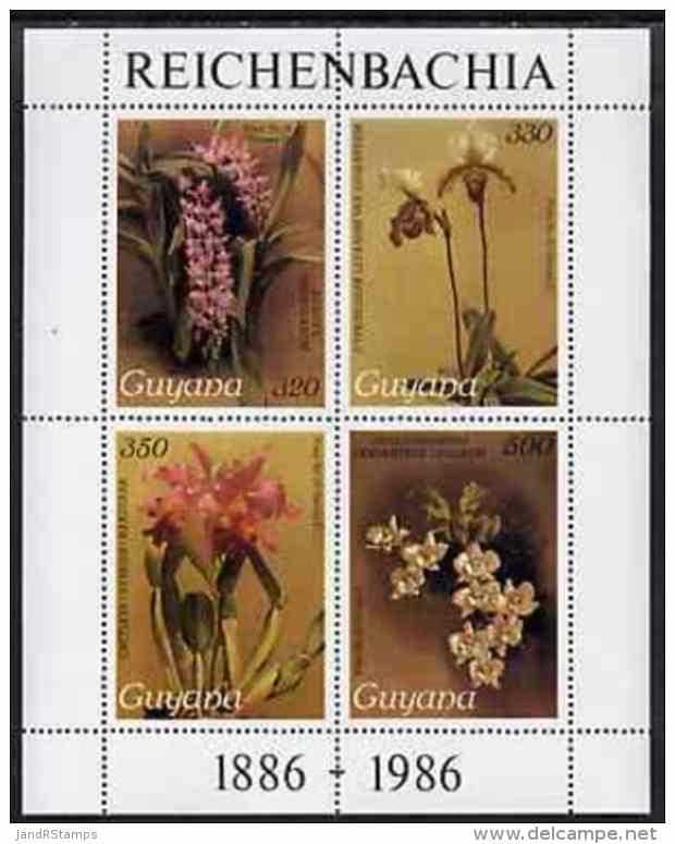 57839 Guyana 1985-89 Orchids Series 2 Plate 46, 55, 57 &amp; 81 (Sanders' Reichenbachia) Perf M/sheet U/m (flowers) SG M - Guyana (1966-...)