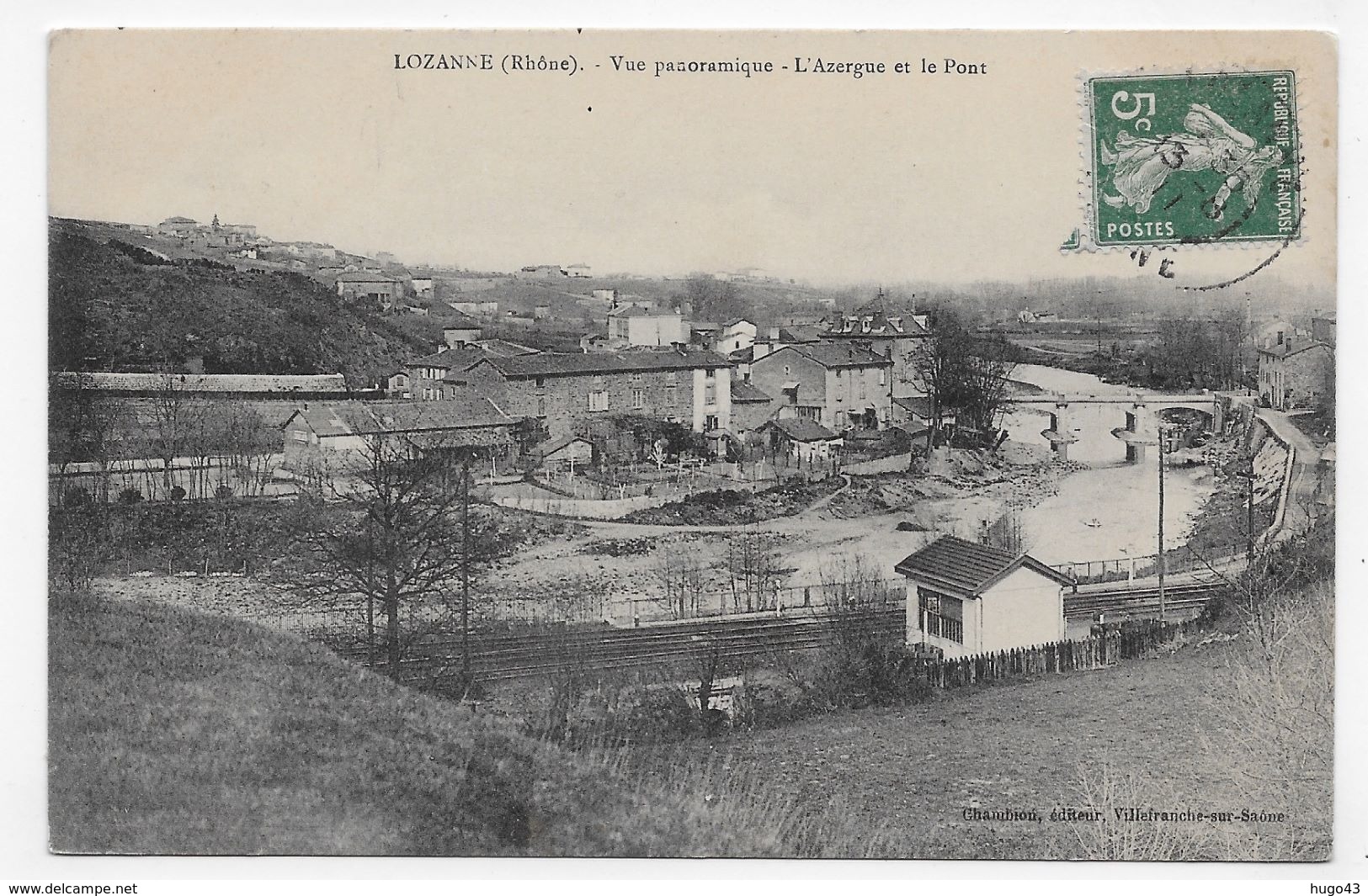 LOZANNE EN 1911 - VUE PANORAMIQUE - L' AZERGUE ET LE PONT - CPA VOYAGEE - Altri & Non Classificati