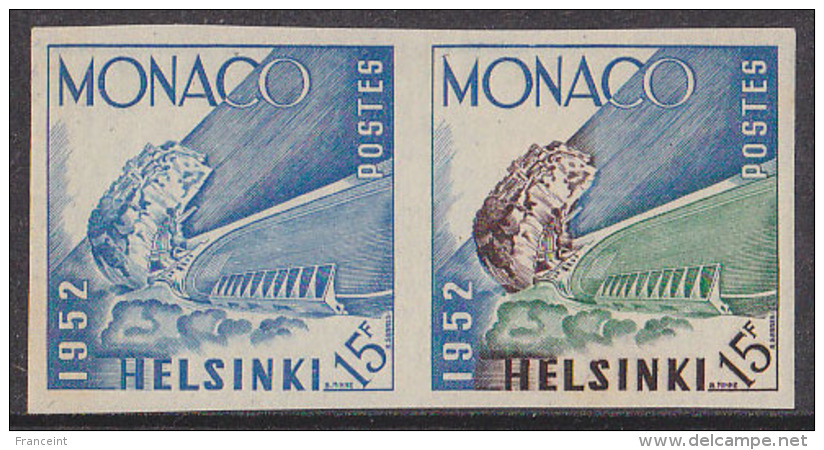 Monaco (1953) Louis II Stadium. Trial Color Proof Pair. Scott No 300.  Yvert No 391. - Summer 1952: Helsinki