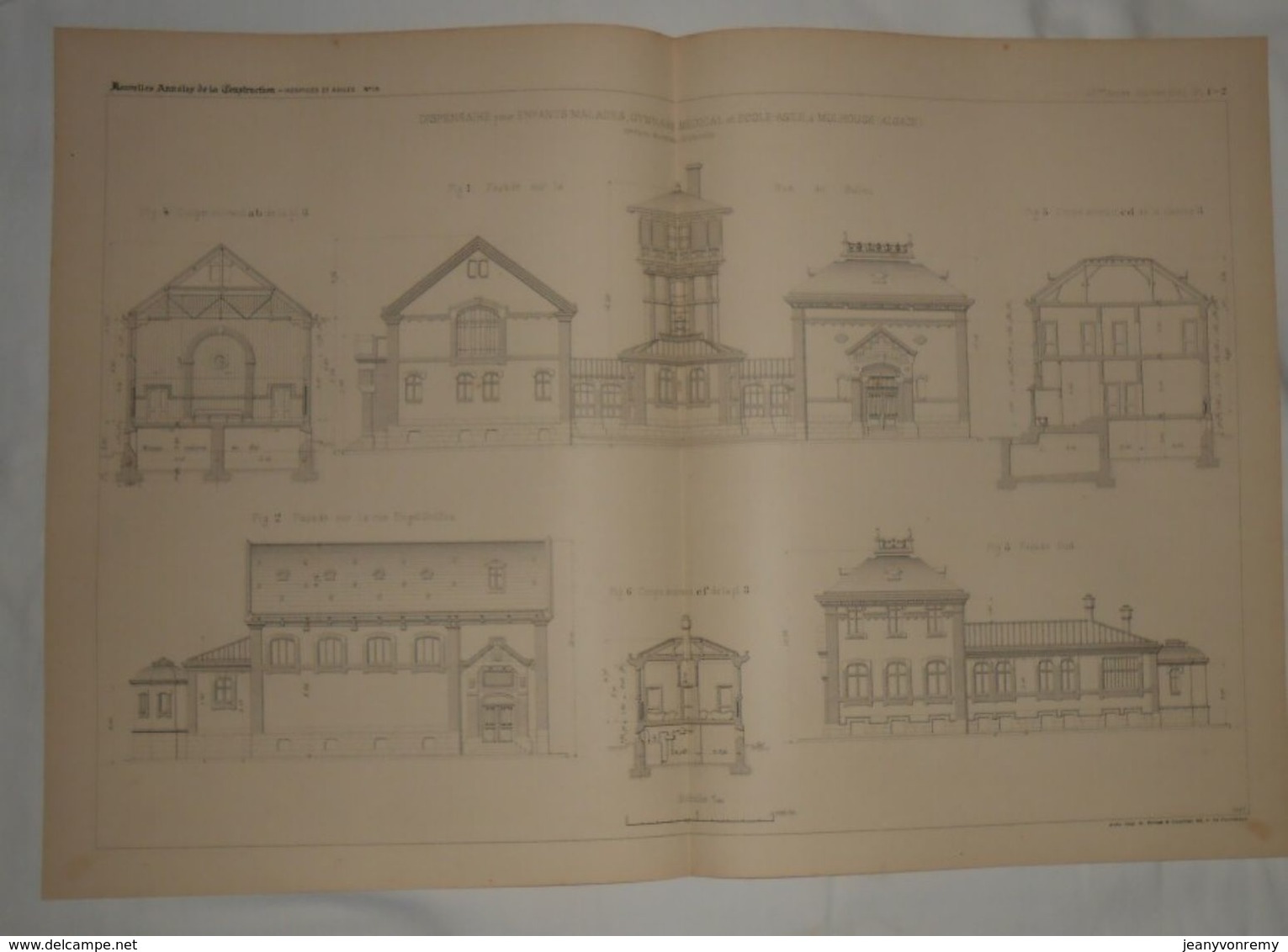 Plans D'un Dispensaire Pour Enfants Malades, D'un Gymnase Médical Et Ecole Asile à Mulhouse. Alsace. 1887. - Travaux Publics