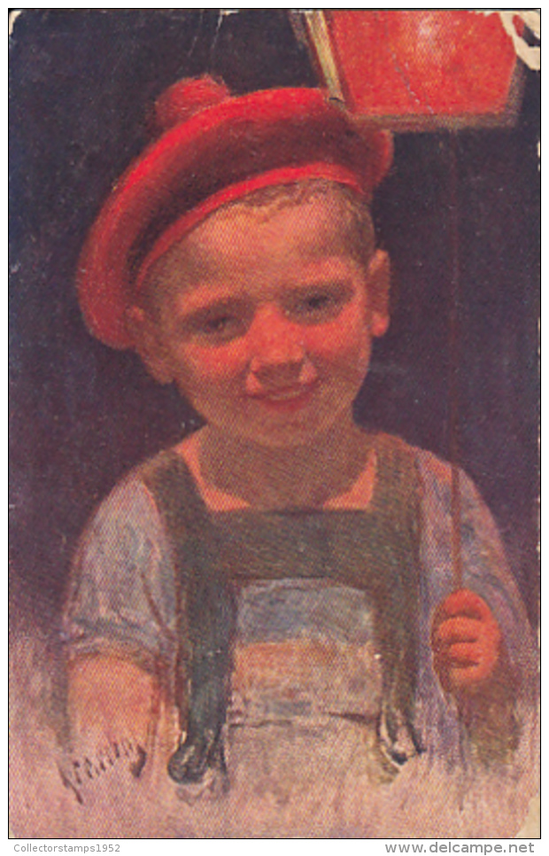 72432- KARL FEIERTAG- BOY WITH RED BERET, SIGNED ILLUSTRATION - Feiertag, Karl