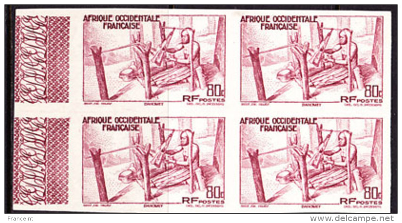 AOF (1947) Kouandé Weaving. Imperforate Block Of 4.  Scott No 41, Yvert No 29. - Autres & Non Classés