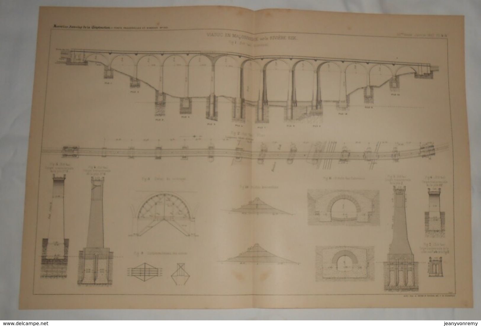 Plan Du Viaduc En Maçonnerie Sur La Rivière Esk En Ecosse. 1887. - Travaux Publics