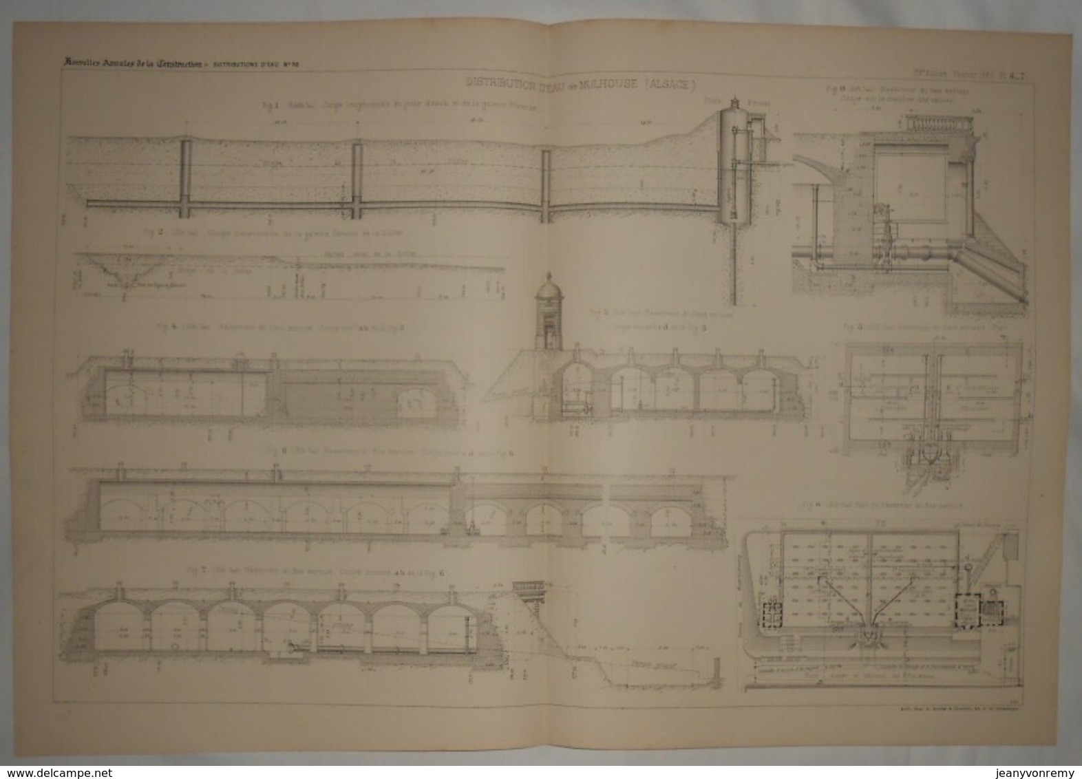 Plan De La Distribution D'eau De Mulhouse En Alsace. 1885. - Public Works