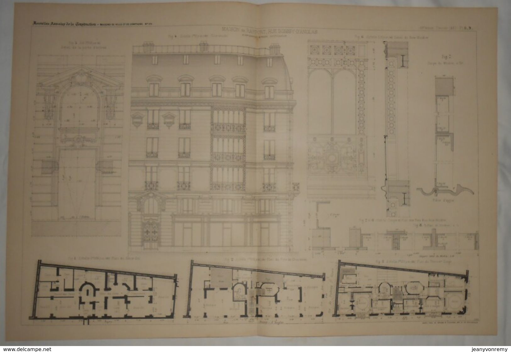 Plan D'une Maison De Rapport, Rue Boissy D'Anglas à Paris.M.M. Denfert Et Friese, Architectes. 1887. - Travaux Publics