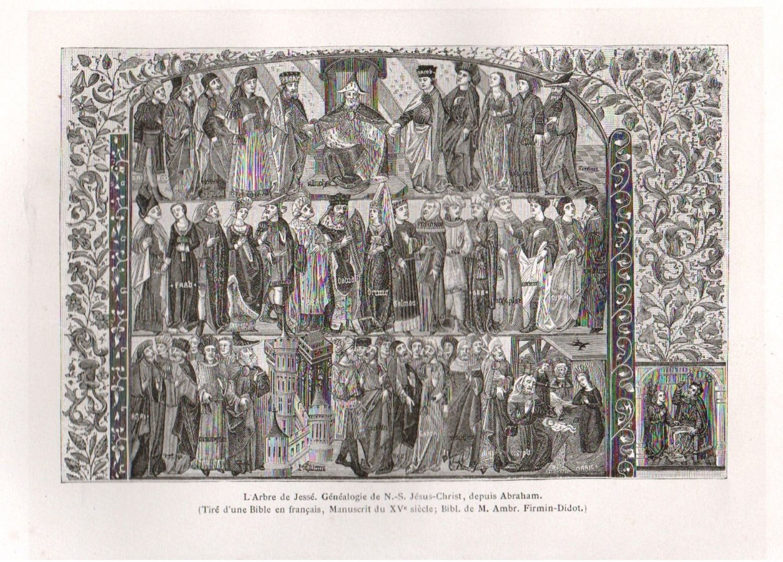 GRAVURE - 1877 - Gravure Sur Bois - Par HUYOT - L'Arbre De Jessé, Généalogie De N.S. Jésus-Christ, Depuis Abraham. - Images Religieuses