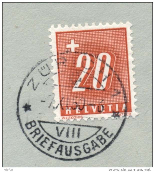 Schweiz - 1950 - 20c Portomarke On Commercial Cover From Basel To Zürich - Taxe