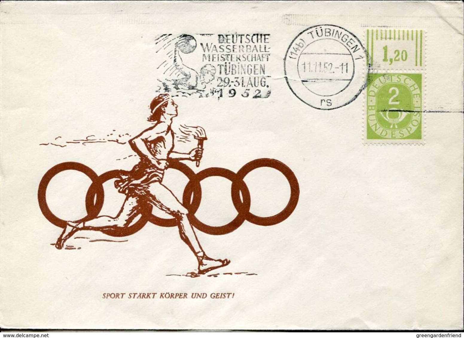 36594  Germany,special Cover And Postmark 1952 Tubingen Deutsche Wasserfall Meist. Water Polo Champ. - Wasserball