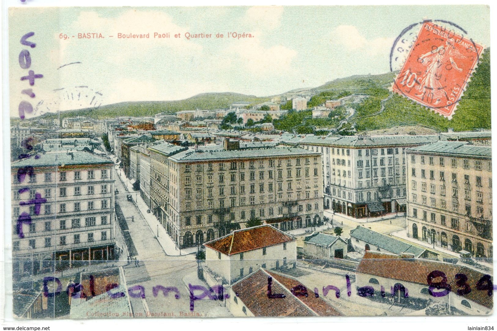 - 69 -  BASTIA - Boulevard Paoli,et Quartier De L'Opéra, écrite, 1908, Cachet Prunelli, TBE, Scans. . - Bastia