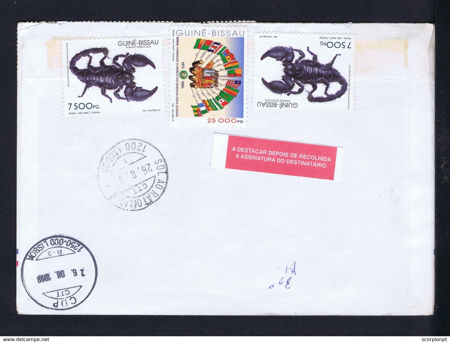 Big Scorpion 3x Animals Dangers Faune African Flags Drapeaux CEDEAO (1975-1995) Cover GUINÉ-BISSAU Sp5393 - Spiders