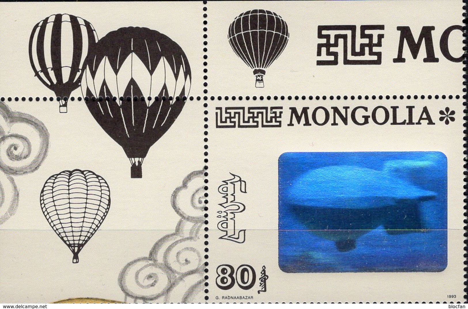 Ulan Bator 1993 Zeppelin Hologramm LZ Mongolei 2482+ ER-Briefmarke ** 8€ Aus Kleinbogen Air Bloc Stamps Bf Mongolia - Holograms