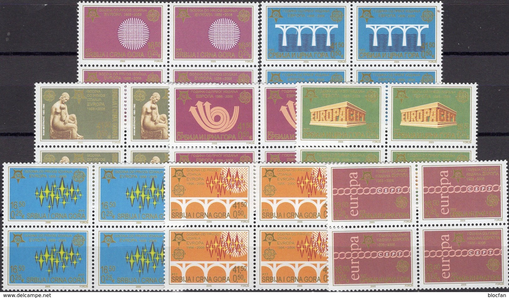 YU CEPT Serbija 3257/4 Im 4-Block ** 32€ S/s Stamps On Stamp Blocs Hojitas M/s Sheets Bf 50 Years EUROPA 1956-2006 - Serbie