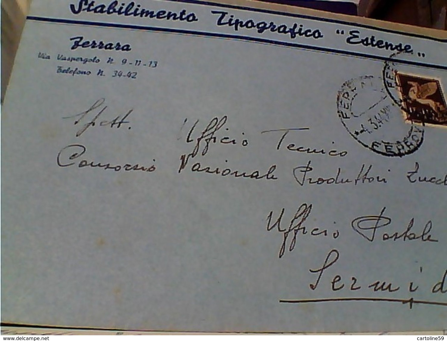 AEREA PEGASO Cent.50 C,USO POSTA ORDINARIA, Ferrovia TARIFFA LETTERA,1944,  Da FERRARA  X SERMIDE  GU2955 - Marcophilie (Avions)