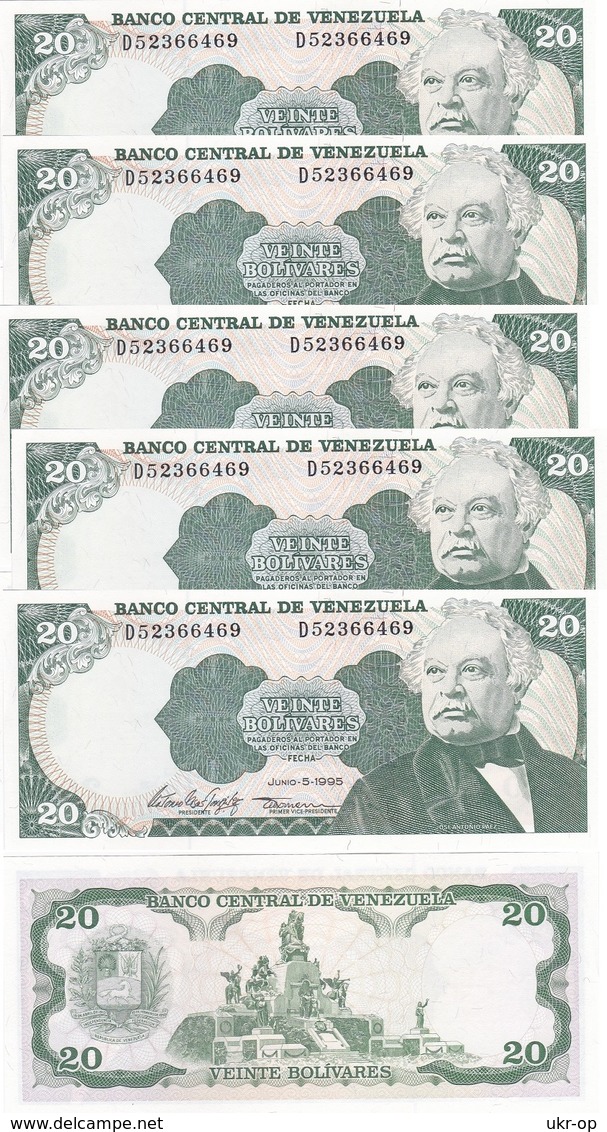 Venezuela - 5 Pcs X 20 Bolivares 05.06. 1995 UNC Ukr-OP - Venezuela