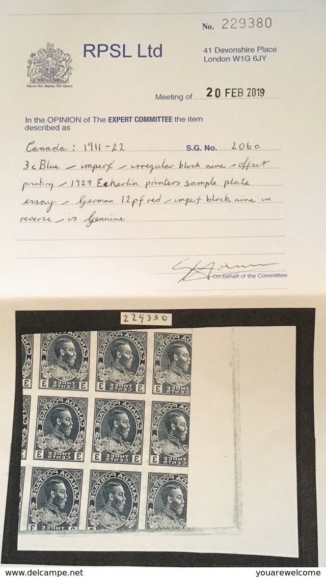 RPS CERT: Canada 1911 Admiral Issue: 2 Eckerlin Essays Of 1928, XF (*) (essai - Unused Stamps